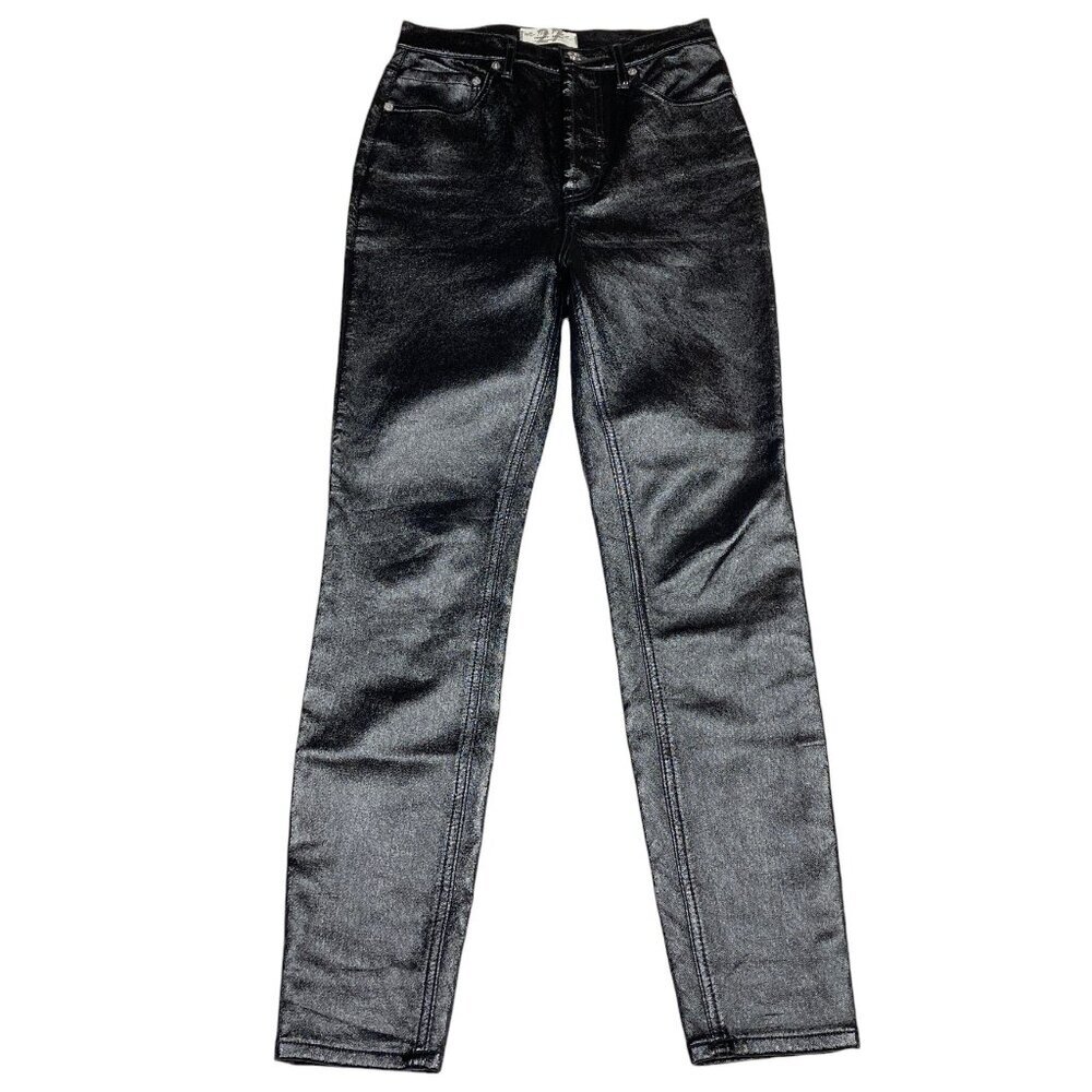 We the Free People Shiny Black Jeans, Size 27, Coated Faux Leather, Skinny - Picture 9 of 14